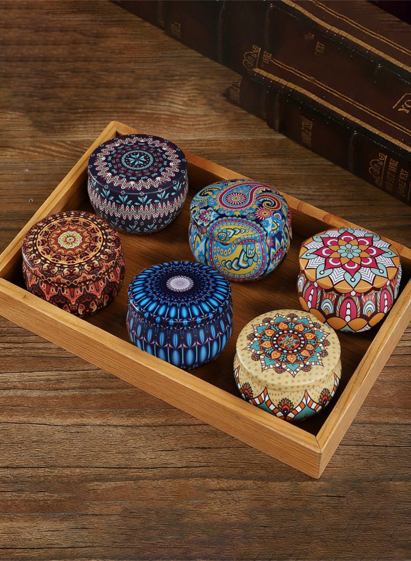 Monda 6-Piece Vintage Print Kitchen Storage Jar Set - Sealed Metal Jars for Sugar, Coffee, Tea, Candy, And Spices, Creating a Retro-Style Kitchen Storage Space - Image 1